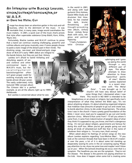 An Interview with Blackie Lawless, Singer/Guitarist/Songwriter of W.A.S.P
