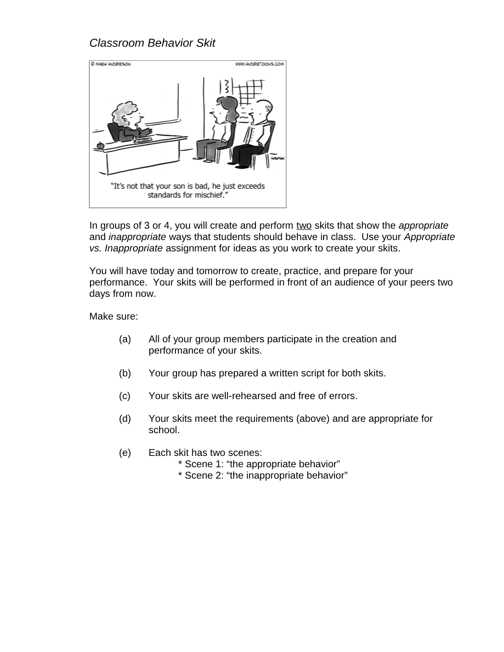 Classroom Behavior Skit