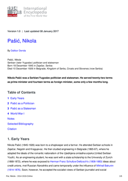 Pašić, Nikola | International Encyclopedia of the First World War