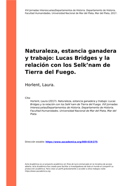 Lucas Bridges Y La Relación Con Los Selk'nam De Tierra Del Fuego