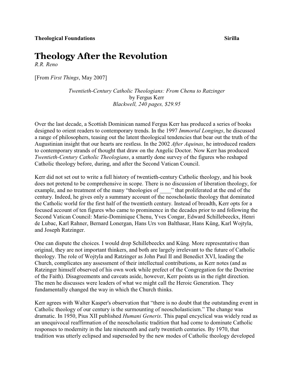 RENO Theology After the Revolution