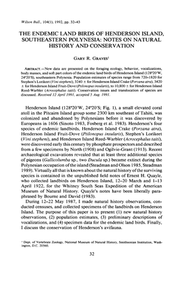 The Endemic Land Birds of Henderson Island, Southeastern Polynesia: Notes on Natural History and Conservation