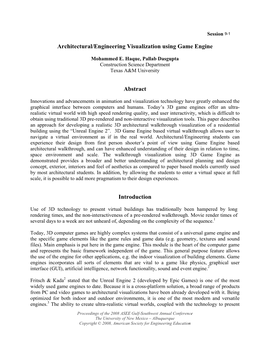 Architectural/Engineering Visualization Using Game Engine Abstract Introduction