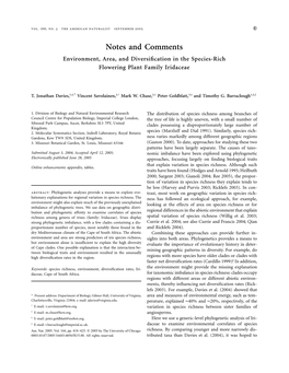 Environment, Area and Diversification in the Species-Rich Flowering Plant Family Iridaceae