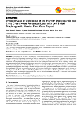 Unusual Case of Coloboma of the Iris with Dextrocardia and Criss Cross Heart Presented Later with Left Sided Diaphragmatic Hernia: First Case Report