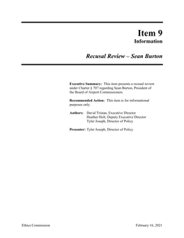 Item 9 Information Recusal Review – Sean Burton