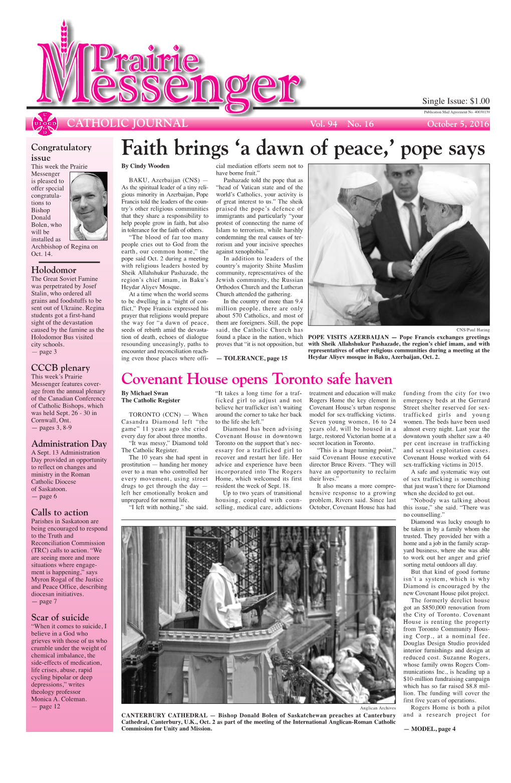Faith Brings 'A Dawn of Peace,' Pope Says