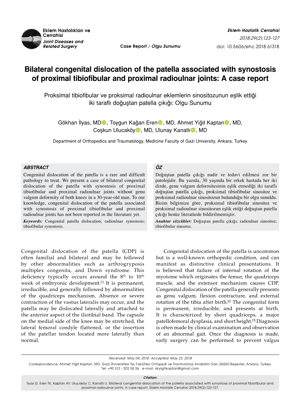 Bilateral Congenital Dislocation of the Patella Associated with Synostosis of Proximal Tibiofibular and Proximal Radioulnar Joints: a Case Report