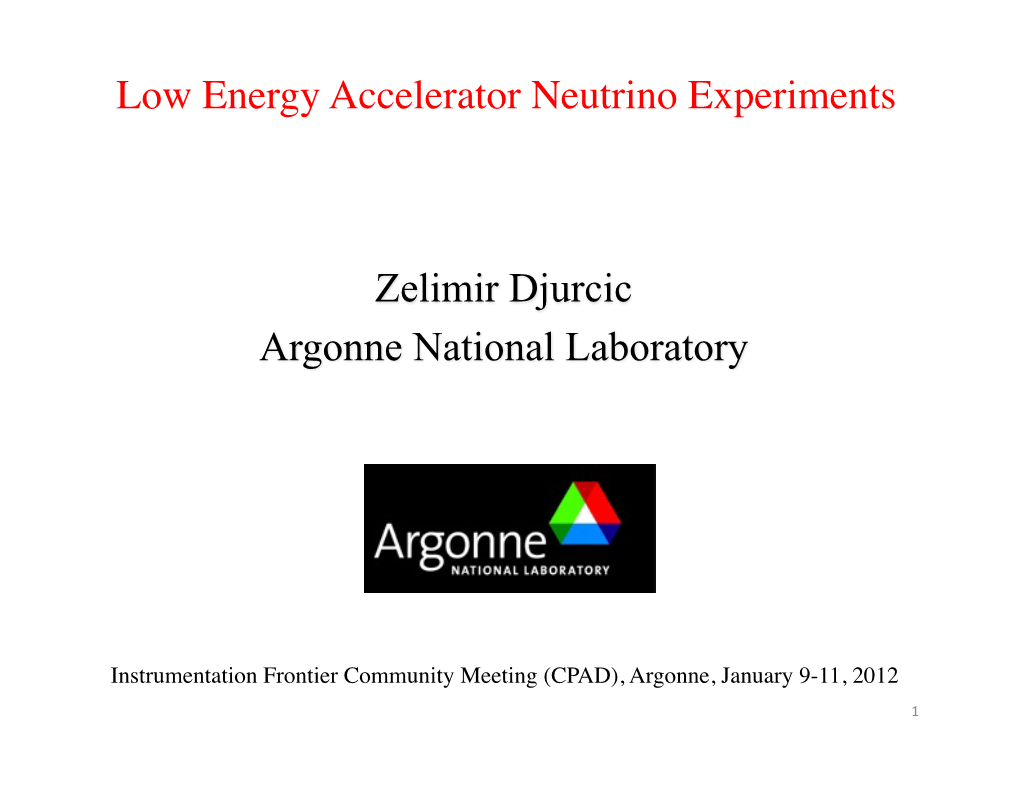Low Energy Accelerator Neutrino Experiments Zelimir Djurcic