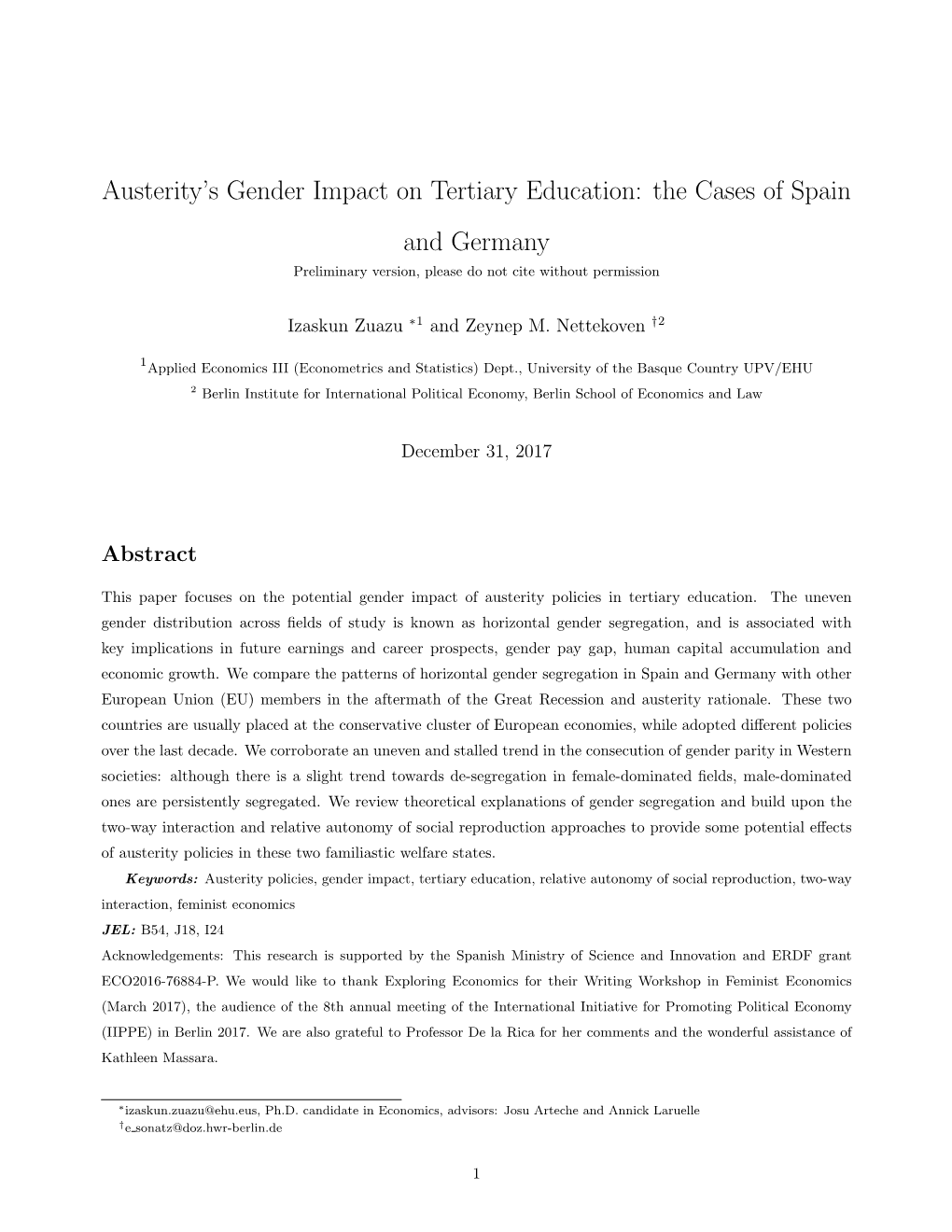 Austerity's Gender Impact on Tertiary Education
