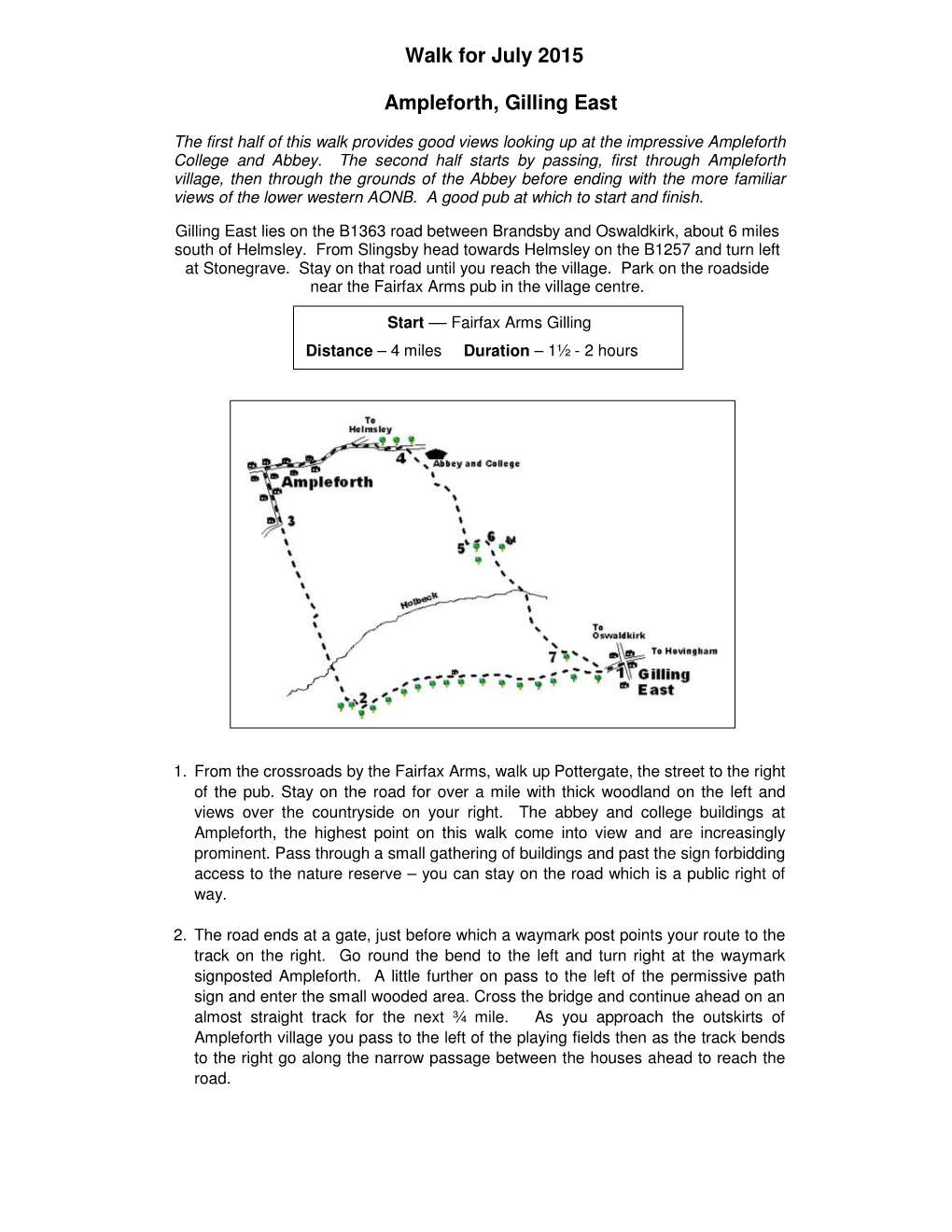 Walk for July 2015 Ampleforth, Gilling East