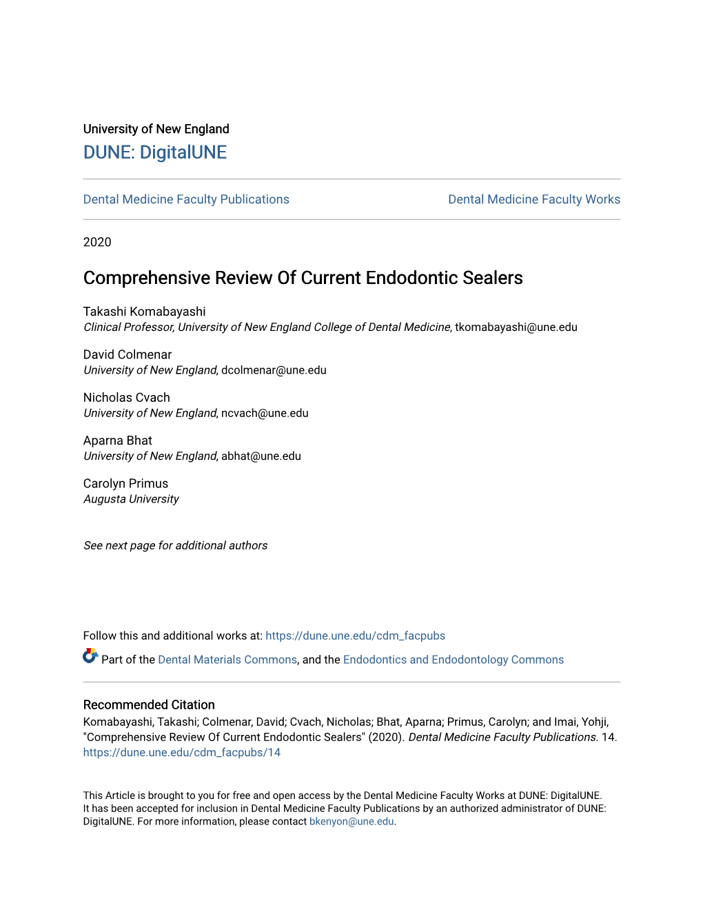 Comprehensive Review of Current Endodontic Sealers