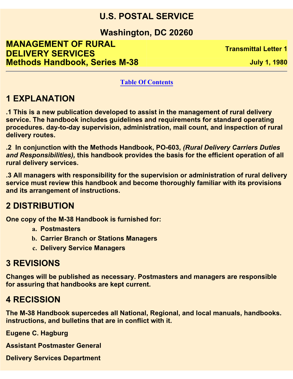 M-38: Management of Rural Delivery Services