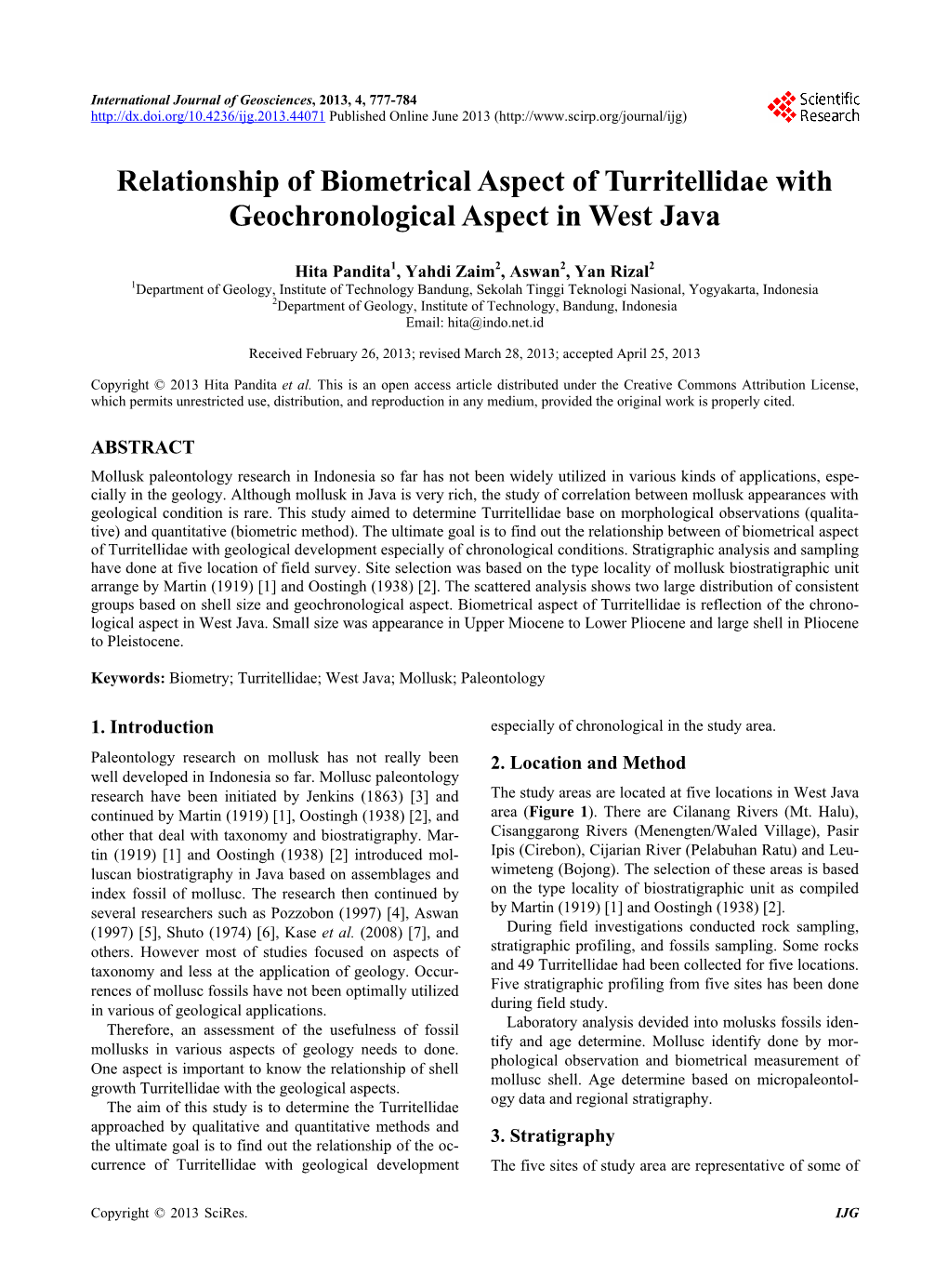 Relationship of Biometrical Aspect of Turritellidae with Geochronological Aspect in West Java