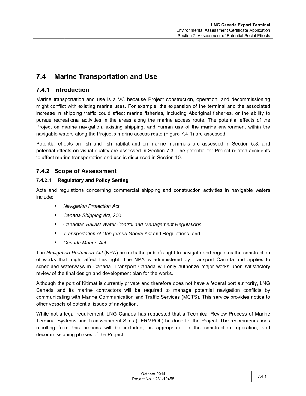 Environmental Assessment Certificate Application Section 7: Assessment of Potential Social Effects