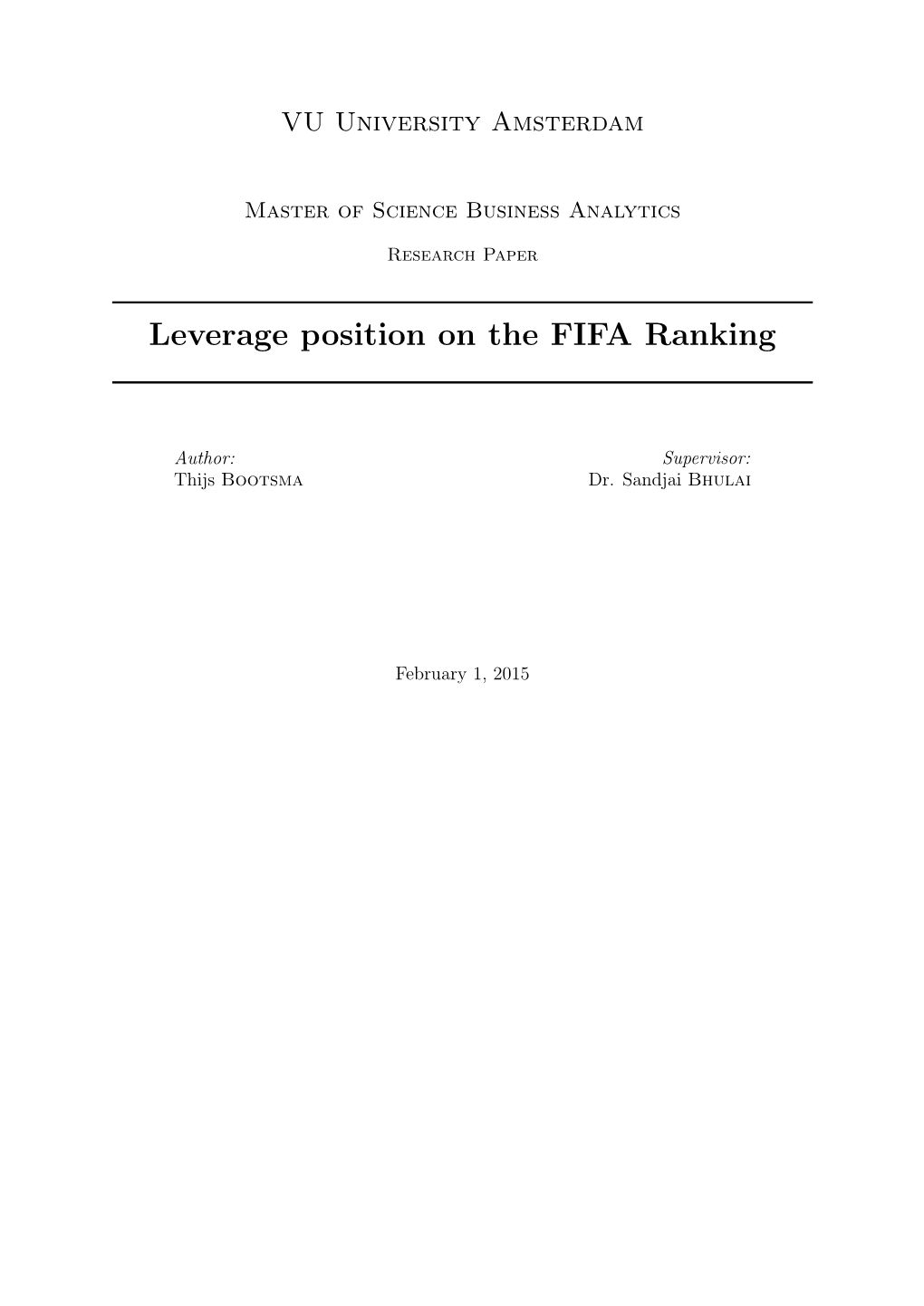 Leverage Position on the FIFA Ranking