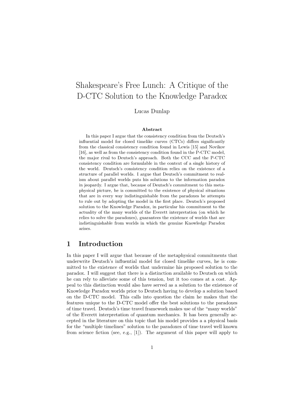 A Critique of the D-CTC Solution to the Knowledge Paradox