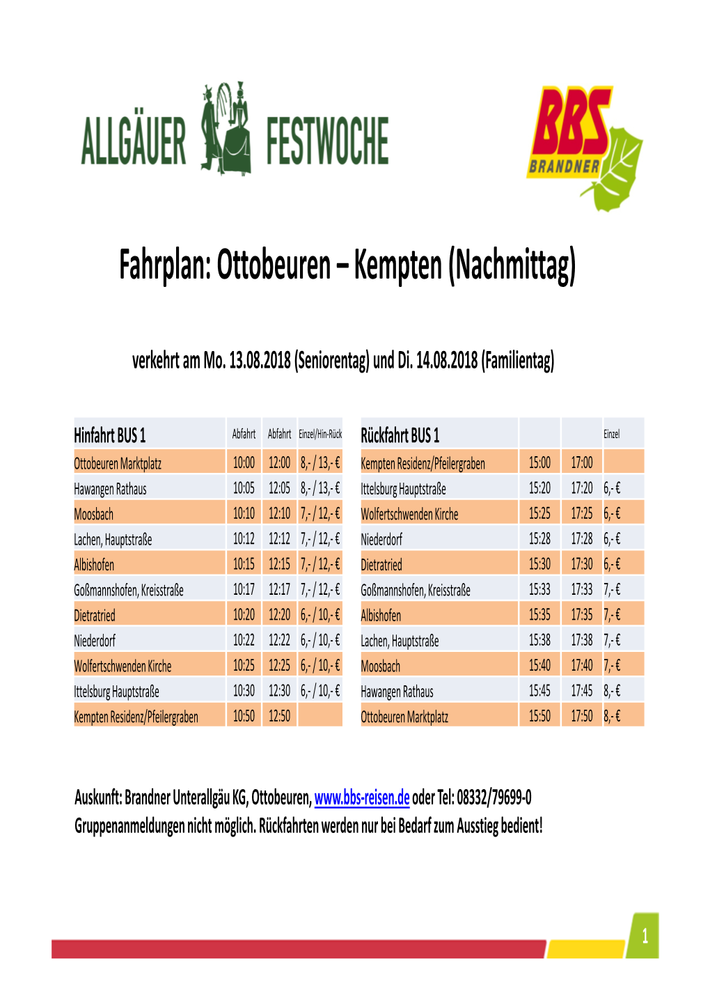 Fahrplan: Ottobeuren – Kempten (Nachmittag)