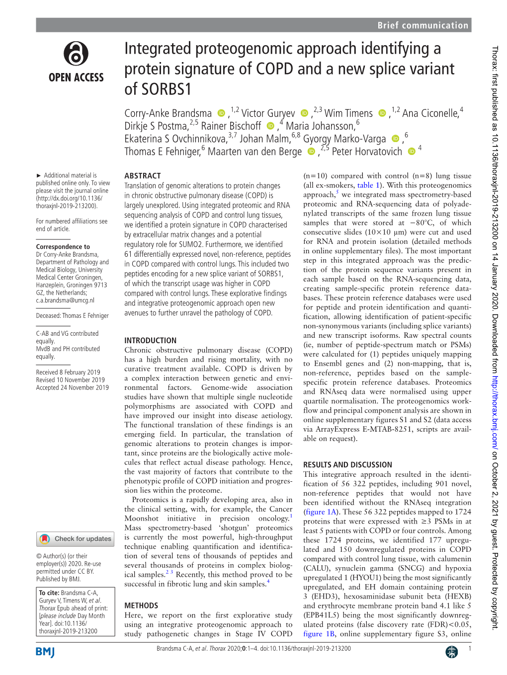 Integrated Proteogenomic Approach Identifying a Protein Signature Of