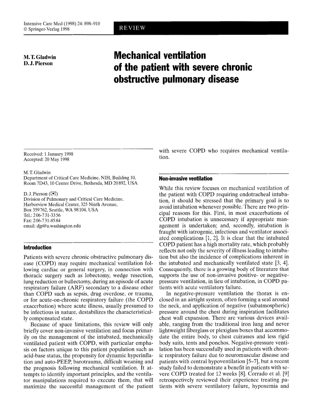 Mechanical Ventilation of the Patient with Severe Chronic Obstructive