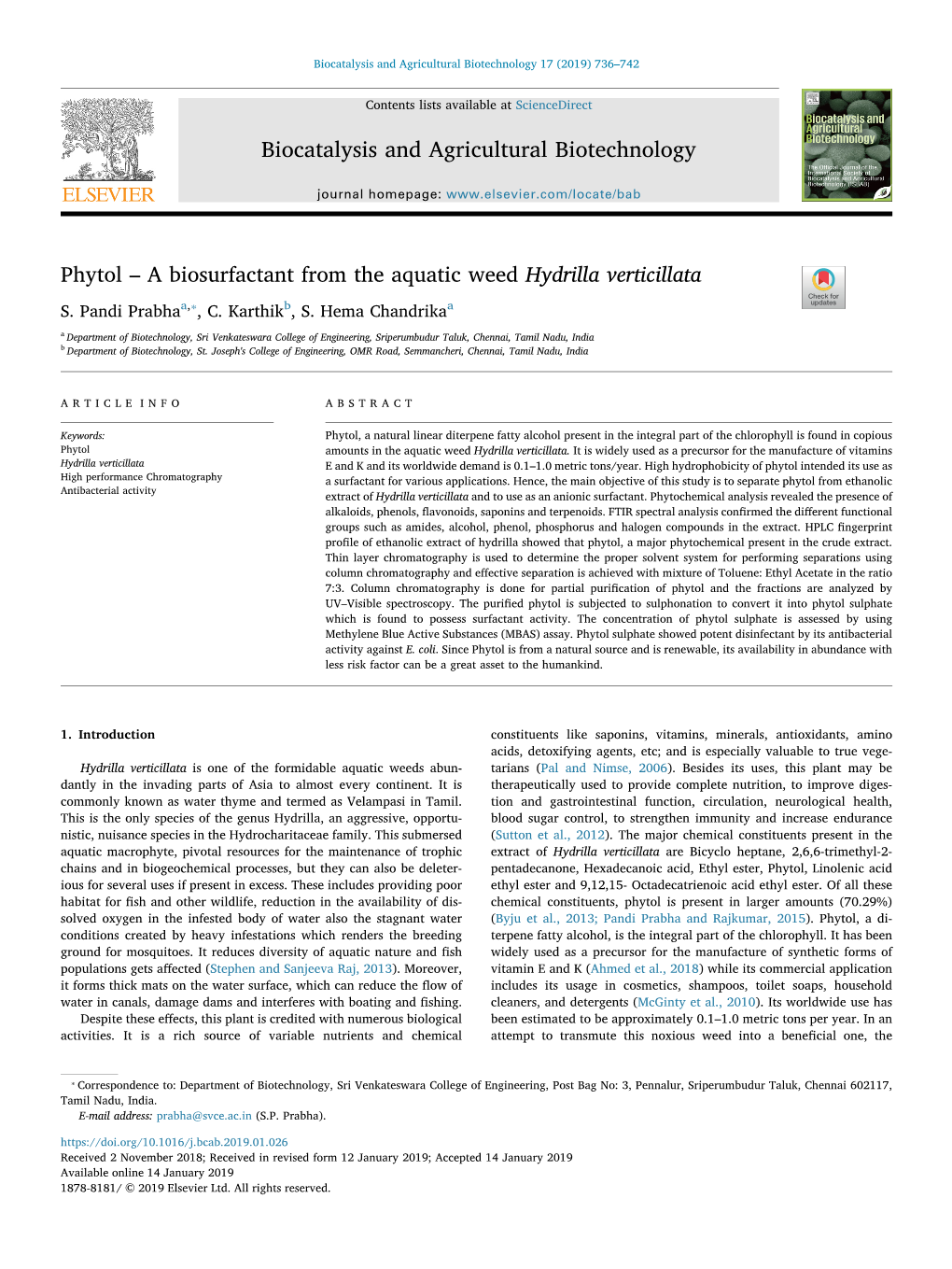 Phytol – a Biosurfactant from the Aquatic Weed Hydrilla Verticillata T ⁎ S