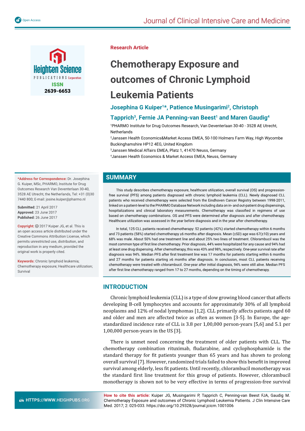 Chemotherapy Exposure and Outcomes of Chronic Lymphoid Leukemia Patients