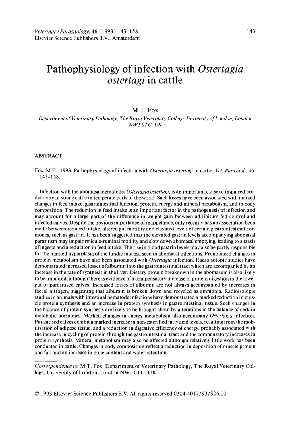 Dr Fox Article on Pathophysiology of Parasite Infections