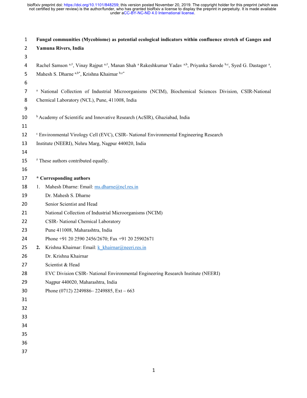 Fungal Communities (Mycobiome) As Potential Ecological Indicators