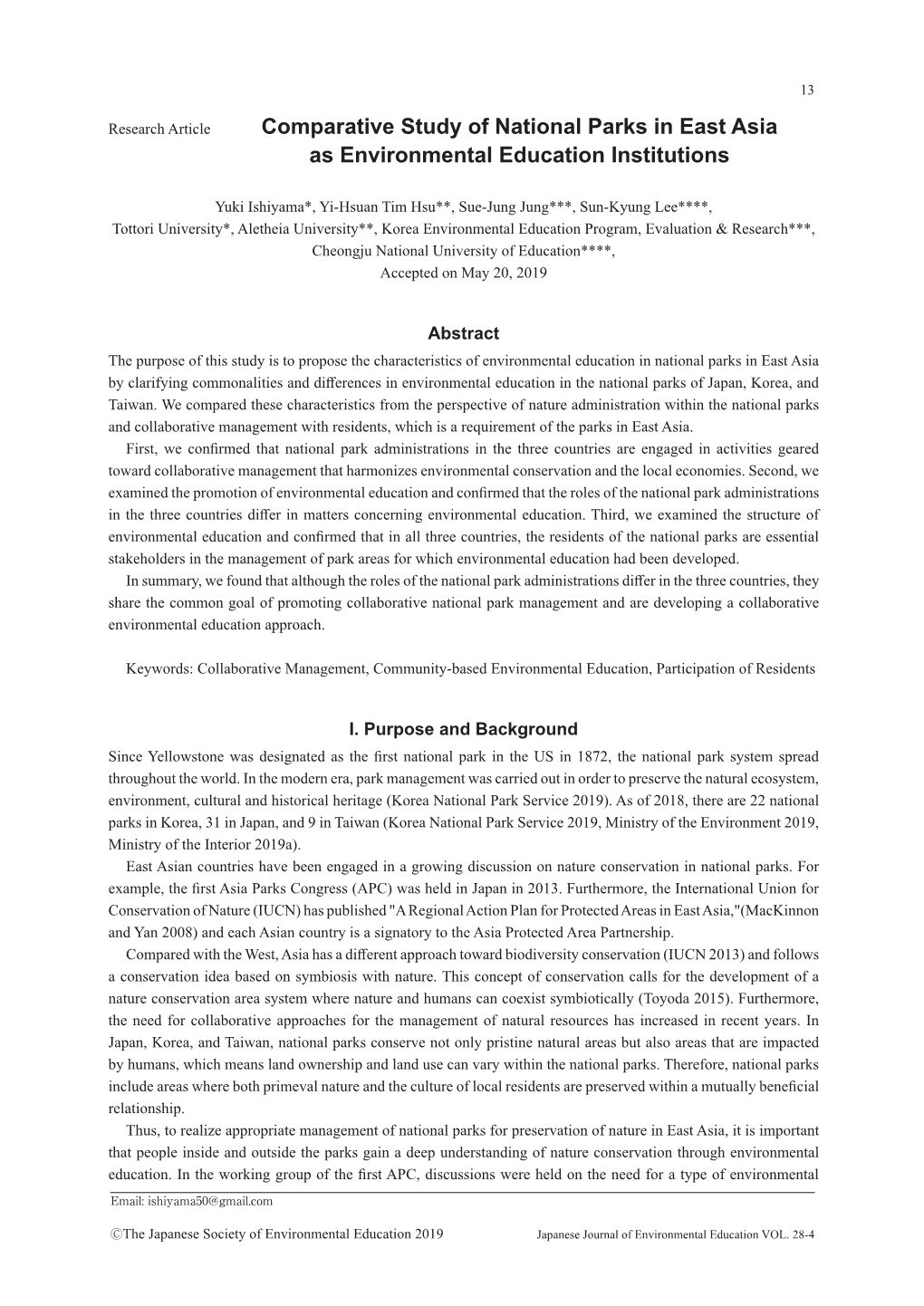 Comparative Study of National Parks in East Asia As Environmental Education Institutions