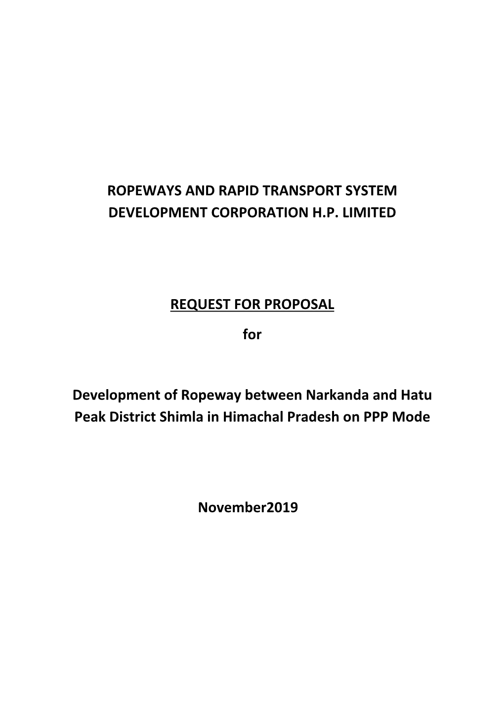 RFP for Development of Ropeway Between Narkanda and Hatu Peak