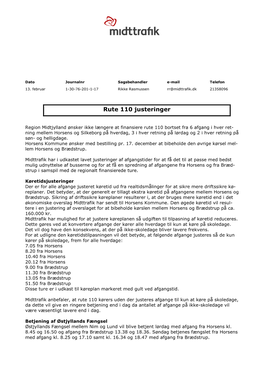 Bilag 2. Rute 110 Køreplaner Og Økonomi (Pdf)