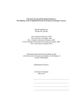 The Stock Tyrant and the Roman Emperors: the Influence of the Traditional Portrait of Tyranny on Suetonius' Caesares