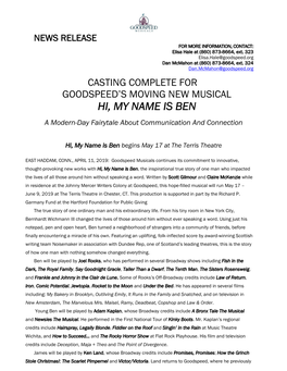 Casting Complete for Goodspeed's Moving New Musical Hi, My Name Is