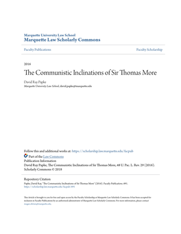 The Communistic Inclinations of Sir Thomas More