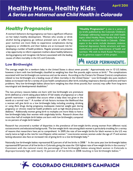 Healthy Moms, Healthy Kids: April 2011 a Series on Maternal and Child Health in Colorado