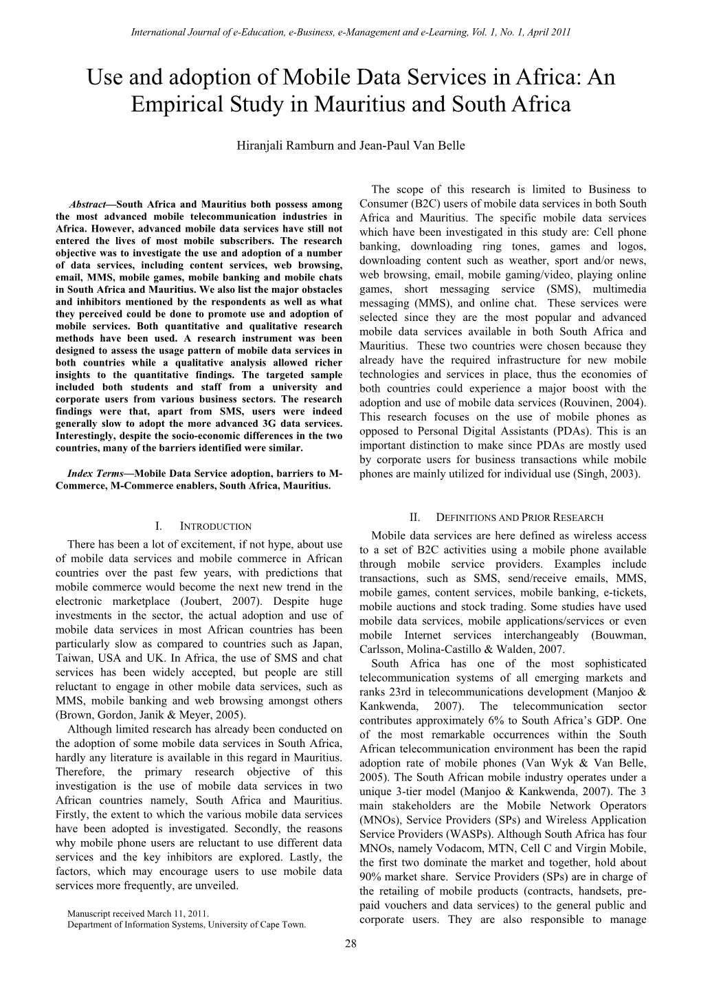 Use and Adoption of Mobile Data Services in Africa: an Empirical Study in Mauritius and South Africa