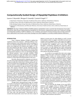 Computationally Guided Design of Dipeptidyl Peptidase-4 Inhibitors Lauren C