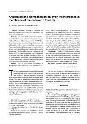 Anatomical and Biomechanical Study on the Interosseous Membrane of the Cadaveric Forearm