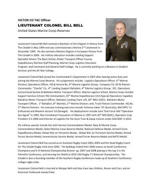 VICTOR CO TAC Officer LIEUTENANT COLONEL BILL BELL United States Marine Corps Reserves