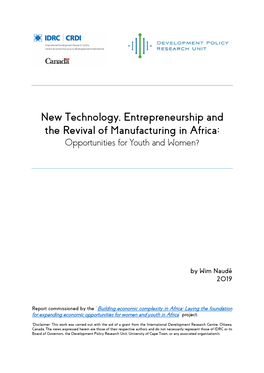 New Technology, Entrepreneurship and the Revival of Manufacturing in Africa: Opportunities for Youth and Women?