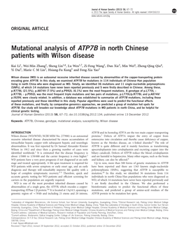 Mutational Analysis of ATP7B in North Chinese Patients with Wilson Disease