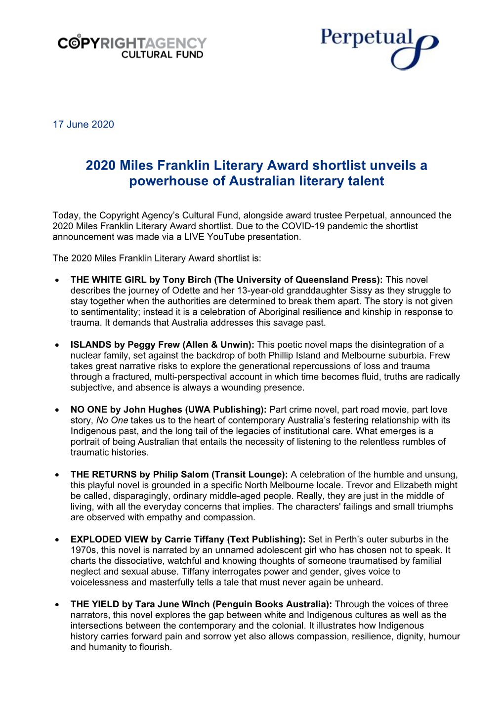 2020 Miles Franklin Literary Award Shortlist Unveils a Powerhouse of Australian Literary Talent