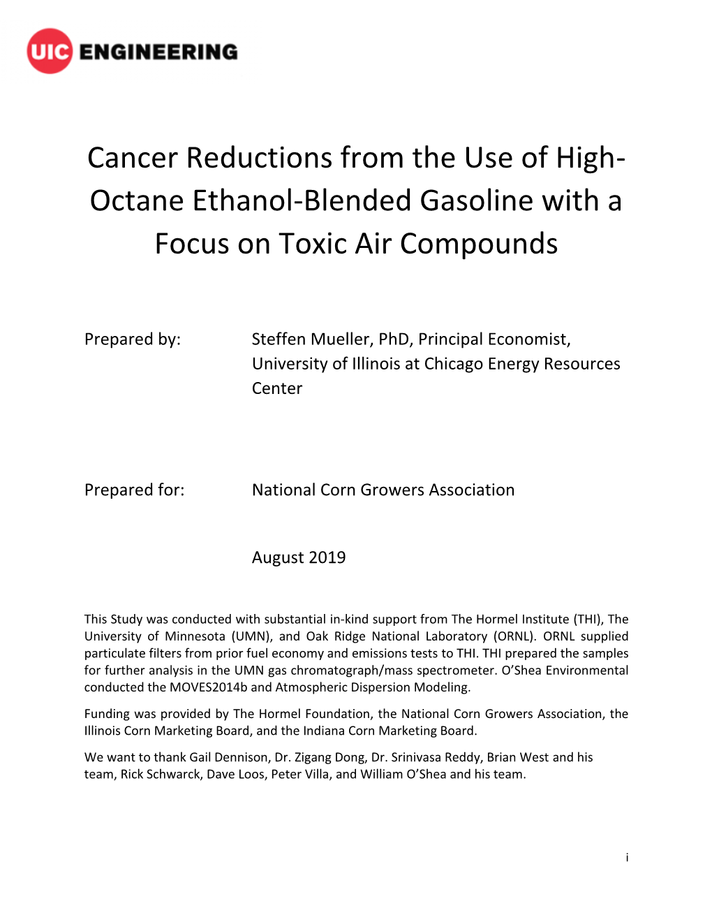 Cancer Reductions from the Use of High- Octane Ethanol-Blended Gasoline with a Focus on Toxic Air Compounds