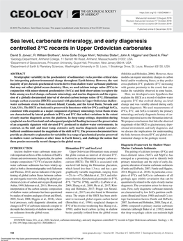 Sea Level, Carbonate Mineralogy, and Early Diagenesis Controlled Δ13c Records in Upper Ordovician Carbonates David S