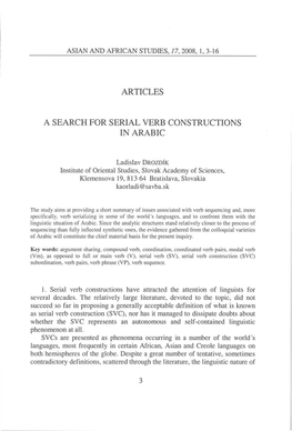 Articles a Search for Serial Verb Constructions in Arabic