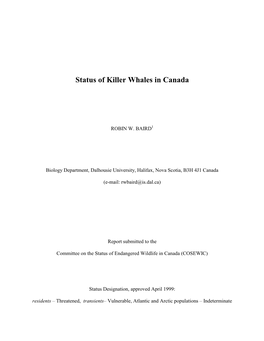 Status of Killer Whales in Canada