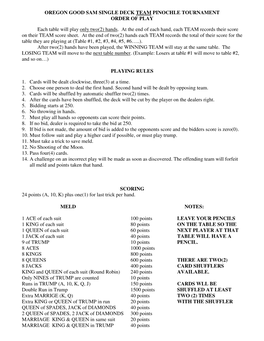 Oregon Good Sam Single Deck Team Pinochle Tournament Order of Play