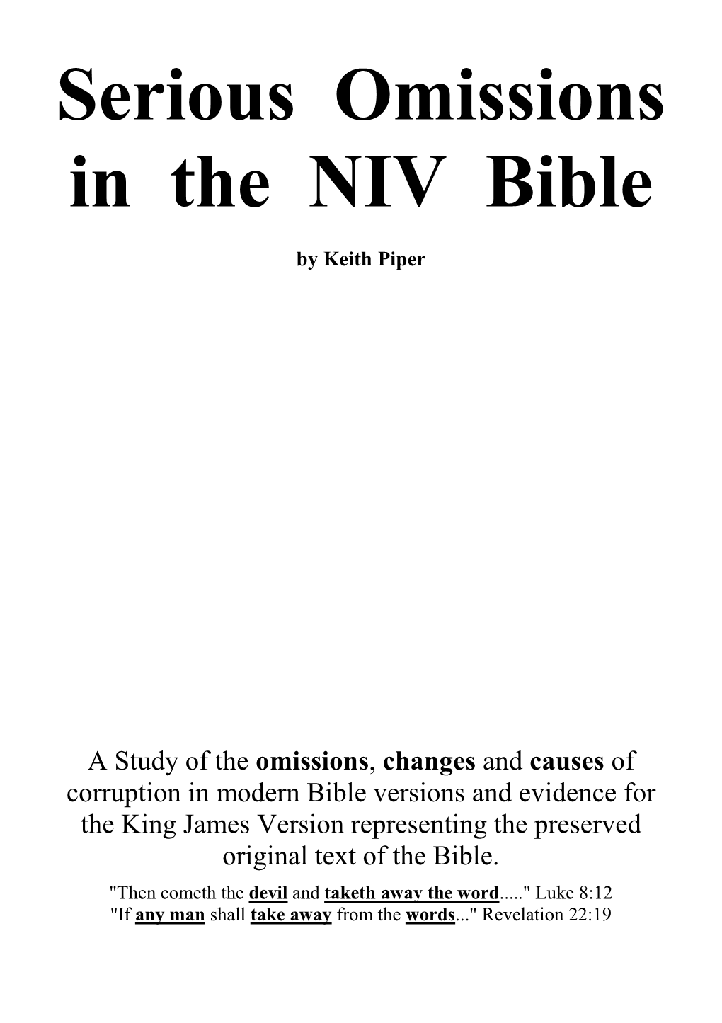 Serious Omissions in the NIV Bible