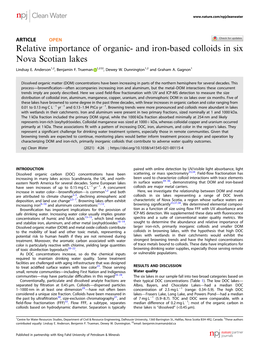Relative Importance of Organic- and Iron-Based Colloids in Six Nova Scotian Lakes ✉ Lindsay E