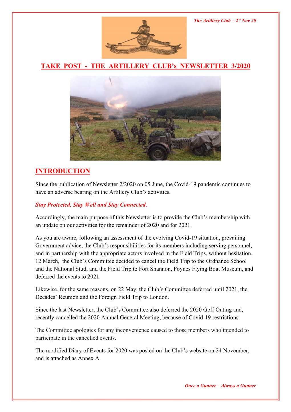 TAKE POST - the ARTILLERY CLUB’S NEWSLETTER 3/2020